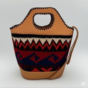 AztecInspired Handbag with Leather and Woven Textile Design